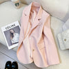 Women's Regular Fit Single Breasted Polyester Solid Color Suit Collar Long Sleeve Casual Office Blazer for Spring in Pink