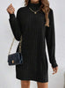 Women's Ribbed Dress, High Neck, Long Sleeves and Relaxed Fit