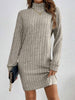 Women's Ribbed Dress, High Neck, Long Sleeves and Relaxed Fit