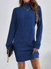 Women's Ribbed Dress, High Neck, Long Sleeves and Relaxed Fit