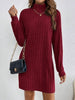 Women's Ribbed Dress, High Neck, Long Sleeves and Relaxed Fit