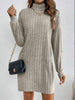 Women's Ribbed Dress, High Neck, Long Sleeves and Relaxed Fit