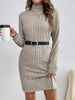 Women's Ribbed Dress, High Neck, Long Sleeves and Relaxed Fit