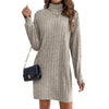 Women's Ribbed Dress, High Neck, Long Sleeves and Relaxed Fit
