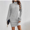 Women's Ribbed Dress, High Neck, Long Sleeves and Relaxed Fit