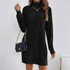 Women's Ribbed Dress, High Neck, Long Sleeves and Relaxed Fit