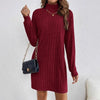 Women's Ribbed Dress, High Neck, Long Sleeves and Relaxed Fit