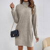 Women's Ribbed Dress, High Neck, Long Sleeves and Relaxed Fit