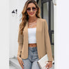 Women's Slim Fit Polyester Solid Color Collarless Long Sleeve Open Front Cardigan for Office in Autumn in Black Red Khaki White