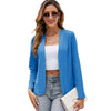 Women's Slim Fit Polyester Solid Color Collarless Long Sleeve Open Front Cardigan for Office in Autumn in Black Red Khaki White