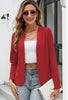 Women's Slim Fit Polyester Solid Color Collarless Long Sleeve Open Front Cardigan for Office in Autumn in Black Red Khaki White