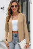 Women's Slim Fit Polyester Solid Color Collarless Long Sleeve Open Front Cardigan for Office in Autumn in Black Red Khaki White