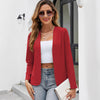 Women's Slim Fit Polyester Solid Color Collarless Long Sleeve Open Front Cardigan for Office in Autumn in Black Red Khaki White