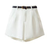 Women's High Waist A-Line Wide Leg Polyester Shorts with Pockets Loose Casual Fresh Style for Summer in White