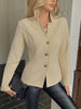 Women's Textured Blazer, Lapel Collar, Button Front and Long Sleeves