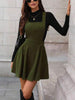 Women's Corduroy Pinafore Dress, Square Neck, Shoulder Straps and Flared Skirt
