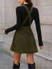Women's Corduroy Pinafore Dress, Square Neck, Shoulder Straps and Flared Skirt