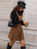 Women's Corduroy Pinafore Dress, Square Neck, Shoulder Straps and Flared Skirt