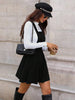 Women's Corduroy Pinafore Dress, Square Neck, Shoulder Straps and Flared Skirt