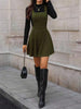 Women's Corduroy Pinafore Dress, Square Neck, Shoulder Straps and Flared Skirt