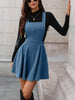 Women's Corduroy Pinafore Dress, Square Neck, Shoulder Straps and Flared Skirt