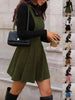 Women's Corduroy Pinafore Dress, Square Neck, Shoulder Straps and Flared Skirt