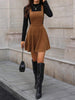 Women's Corduroy Pinafore Dress, Square Neck, Shoulder Straps and Flared Skirt