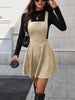 Women's Corduroy Pinafore Dress, Square Neck, Shoulder Straps and Flared Skirt