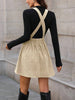 Women's Corduroy Pinafore Dress, Square Neck, Shoulder Straps and Flared Skirt