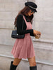 Women's Corduroy Pinafore Dress, Square Neck, Shoulder Straps and Flared Skirt