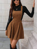 Women's Corduroy Pinafore Dress, Square Neck, Shoulder Straps and Flared Skirt