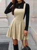 Women's Corduroy Pinafore Dress, Square Neck, Shoulder Straps and Flared Skirt