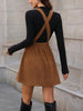 Women's Corduroy Pinafore Dress, Square Neck, Shoulder Straps and Flared Skirt