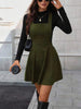 Women's Corduroy Pinafore Dress, Square Neck, Shoulder Straps and Flared Skirt