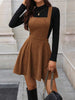 Women's Corduroy Pinafore Dress, Square Neck, Shoulder Straps and Flared Skirt