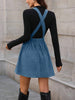Women's Corduroy Pinafore Dress, Square Neck, Shoulder Straps and Flared Skirt