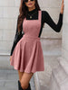 Women's Corduroy Pinafore Dress, Square Neck, Shoulder Straps and Flared Skirt