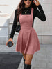 Women's Corduroy Pinafore Dress, Square Neck, Shoulder Straps and Flared Skirt