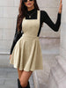 Women's Corduroy Pinafore Dress, Square Neck, Shoulder Straps and Flared Skirt
