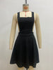 Women's Corduroy Pinafore Dress, Square Neck, Shoulder Straps and Flared Skirt