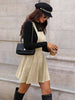 Women's Corduroy Pinafore Dress, Square Neck, Shoulder Straps and Flared Skirt