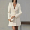 Women's Loose Fit Polyester Solid Color V-Neck Long Sleeve Double Breasted Button Dress Suit Style for Summer in Black Pink Apricot