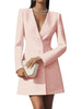 Women's Loose Fit Polyester Solid Color V-Neck Long Sleeve Double Breasted Button Dress Suit Style for Summer in Black Pink Apricot