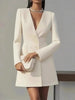 Women's Loose Fit Polyester Solid Color V-Neck Long Sleeve Double Breasted Button Dress Suit Style for Summer in Black Pink Apricot