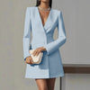 Women's Loose Fit Polyester Solid Color V-Neck Long Sleeve Double Breasted Button Dress Suit Style for Summer in Black Pink Apricot