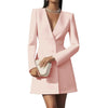Women's Loose Fit Polyester Solid Color V-Neck Long Sleeve Double Breasted Button Dress Suit Style for Summer in Black Pink Apricot