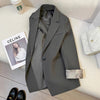 Women's Gray Blazer, Lapel Collar, Long Sleeves and Button-Front Design