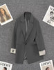 Women's Gray Blazer, Lapel Collar, Long Sleeves and Button-Front Design