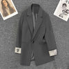 Women's Gray Blazer, Lapel Collar, Long Sleeves and Button-Front Design