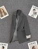 Women's Gray Blazer, Lapel Collar, Long Sleeves and Button-Front Design